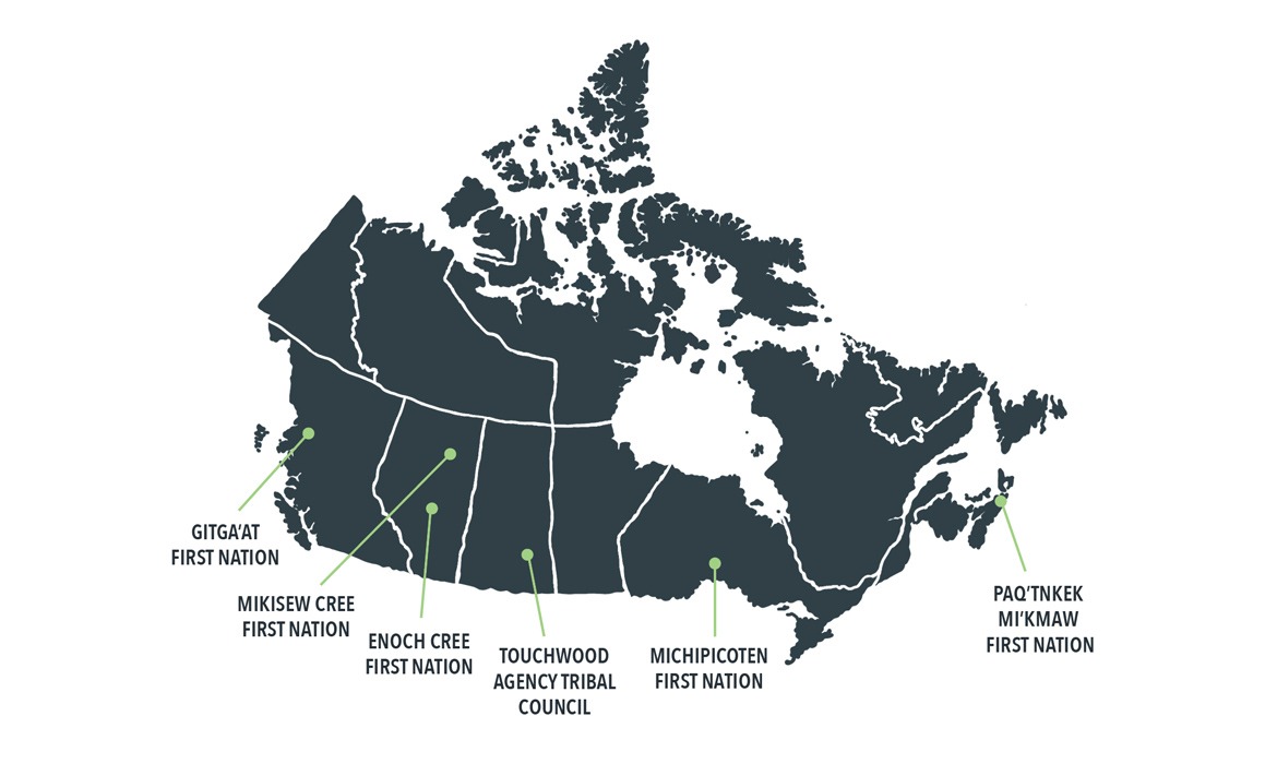 Map of Canada showing Indigenous partner locations